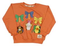 Oranžová mikina s 3D plyšovými zvířátky 