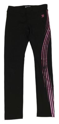 Černé sportovní legíny s růžovým vzorem 