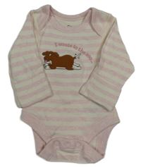 Bílo-světlerůžové pruhované body s pejskem M&S