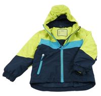 Tmavomodro-modro-neonová šusťáková zateplená bunda s kapucí Lupilu