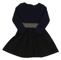 Tmavomodré krajkové šaty s černou sukní a kmínky 