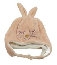 Světlerůžová plyšová zateplená čepice s ušima a čumákem 