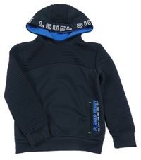 Tmavomodrá rebrovaná mikina s kapucňou s nápisom Primark