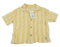 Nové - smetanovo-žlutá lněná pruhovaná košile F&F