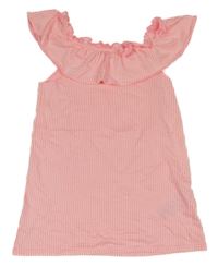 Ružovo-biely pruhovaný top s volánikom