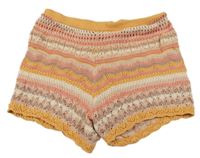 Ružovo-okrové pletené perforované kraťasy Next