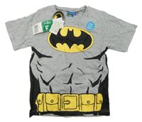Nové - šedé tričko s Batmanem a modrým odepínacím pláštěm 