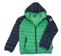 Zeleno-tmavomodrá šusťáková prošívaná zateplená bunda s kapucí Jack Wolfskin