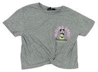 Sivé melírované crop tričko s Mickeym a uzlom zn. Primark