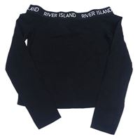 Čierne crop tričko s volnými rameny a logom River Island