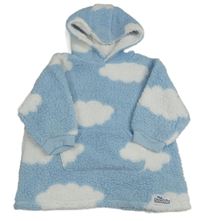 Modro-bílá huňatá oversize mikina s mráčky a kapucí Primark