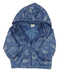 Modrá šušťáková jarná bunda s lietadly a kapucňou zn. H&M