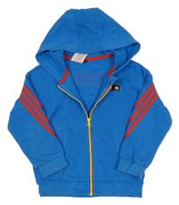 Modro-červená propínací mikina s pruhy a kapucí Adidas