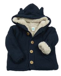 Tmavomodrý propínací zateplený svetr s kapucí TEX