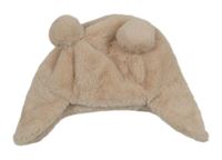 Světlerůžová kožešinová čepice s bambulemi M&S