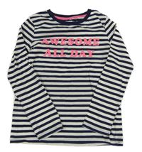 Tmavomodro-bílé pruhované triko s nápisem Next