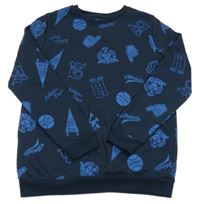 Tmavomodrá mikina s obrázkami Primark