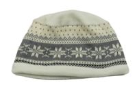 Smetanovo-šedá vzorovaná čepice 
