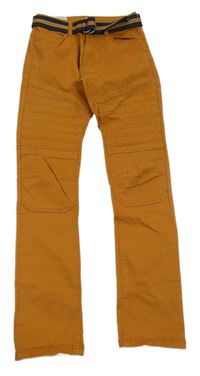 Nové - Okrové plátěné kalhoty s páskem Orchestra 