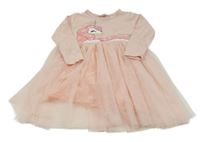 Svetloružové šaty s jednorožcom a tylovou sukní