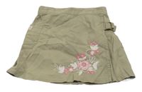 Béžová plátenná sukňa s kvetmi