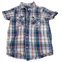 Tmavomodro-bílo-zeleno-červená kostkovaná košile