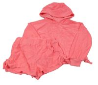 2set - Neonově růžová froté crop mikina s kapucí + kraťasy V by Very