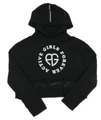 Čierne crop tričko s nápismi a sieťovinou a kapucňou C&A