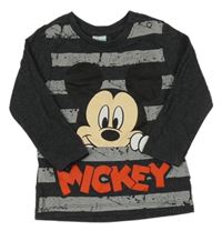Tmavošedé pruhované triko s Mickeym Disney