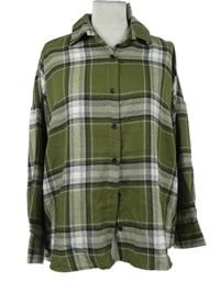 Nové - Dámská khaki-bílo-šedá kostkovaná flanelová halenka Primark 