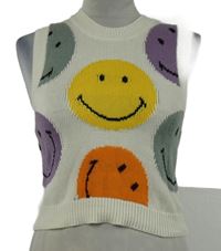 Dámská bílá svetrová crop vesta se smajlíky H&M