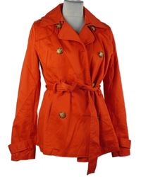 Dámský červený plátěný jarní krátký kabát s páskem Amisu 