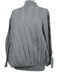 Dámský šedý pruhovaný volný svetr se štrasovými pruhy 