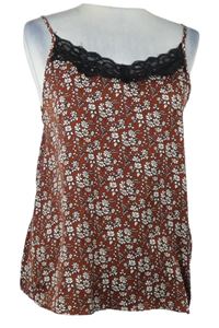 Dámský rezavý kytičkovaný saténový top s krajkou Only 