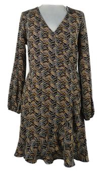 Dámske čierno-béžovo-hrdzavé vzorované šaty Papaya