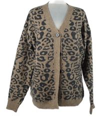 Dámský béžovo-hnědý vzorovaný propínací svetr 