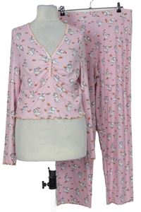 Dámske ružové kvietkovane rebrované pyžama s Marií Disney