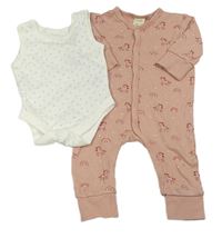 2set- růžový overal s jednorožci+ bílé body s hvězdičkami 