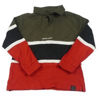 Khaki-černo-červené polo triko s proužky Mayoral