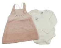 Nové- 2set- růžové pletené šaty s králíčkem+ bílé boy F&F