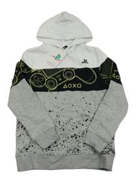 Nové - Bielo-čierno-sivá mikina s ovladači a kapucňou