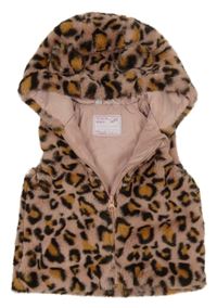 Růžová kožešinová zateplená vesta s leopardím vzorem a kapucí M&Co.