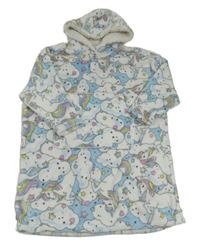 Světlemodrá chlupatá oversize mikina s jednorožci a kapucí F&F vel.122-140