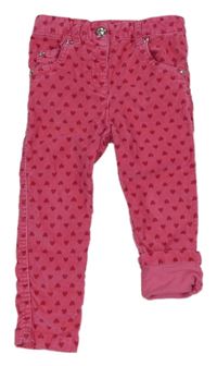 Růžové srdíčkované sametovo/manšestrové kalhoty TU 
