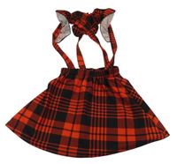 Červeno-čierna kockovaná sukňa s trakami Shein