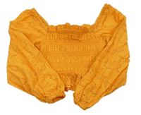 Oranžová žabičková crop blúzka s madeirou River Island