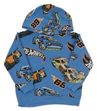 Světlemodrá melírovaná mikina s auty Hot Wheels a kapucí H&M