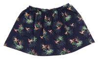 Tmavomodrá ľahká sukňa s kvetinami a kolibříky H&M