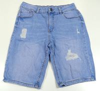 Svetlomodré rifľové kraťasy s vyšúchaním Primark