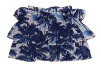 Tmavo-světlemodro-ružová vzorovaná žoržetová sukňa H&M